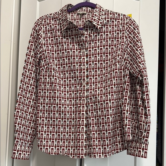 Talbots British Royal Phone Booth Patterned Shirt - Red and White sz m - Picture 1 of 4